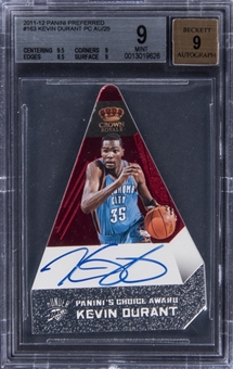 2011-12 Panini Preferred Crown Royale Paninis Choice Award #163 Kevin Durant Signed Card (#23/25) - BGS MINT 9/BGS 9